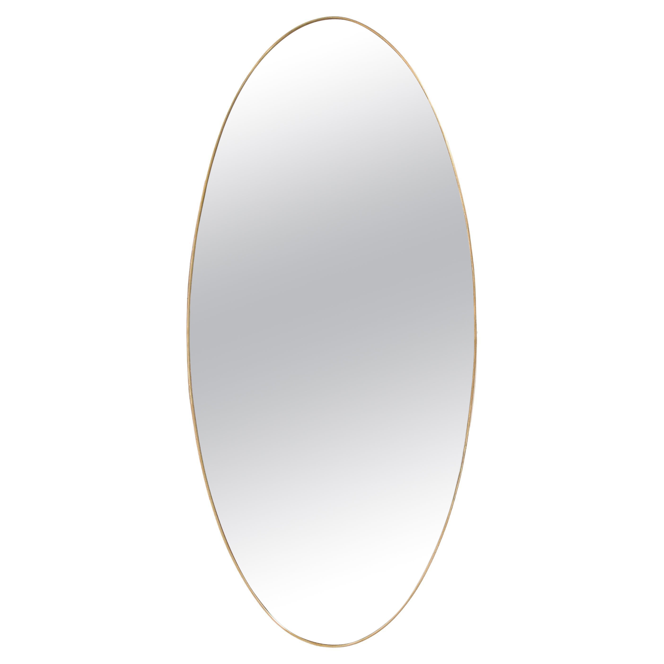 1950s Italian Rare Grand Scale Oval Brass Mirror For Sale