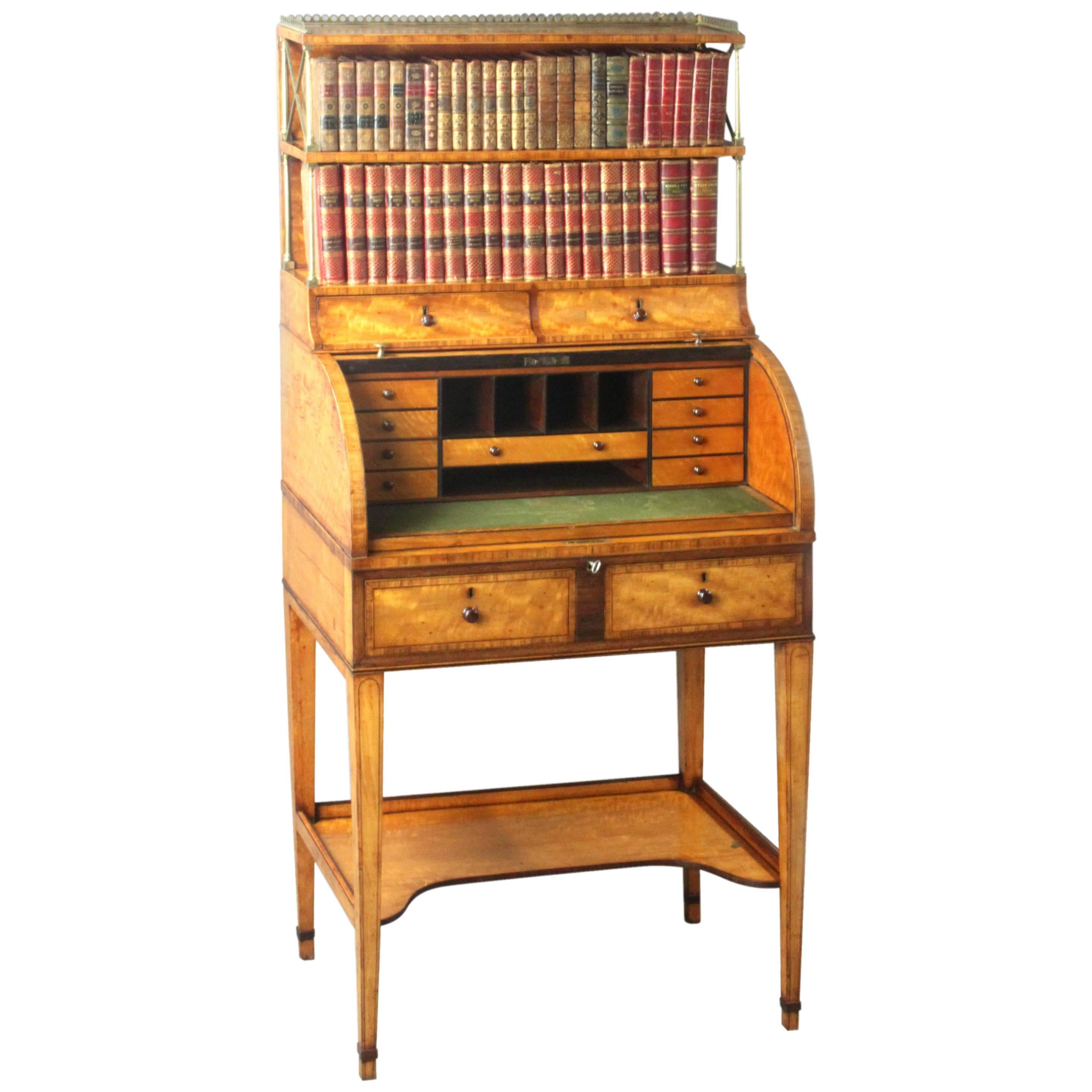 Antique Satinwood Cylinder Bookcase For Sale