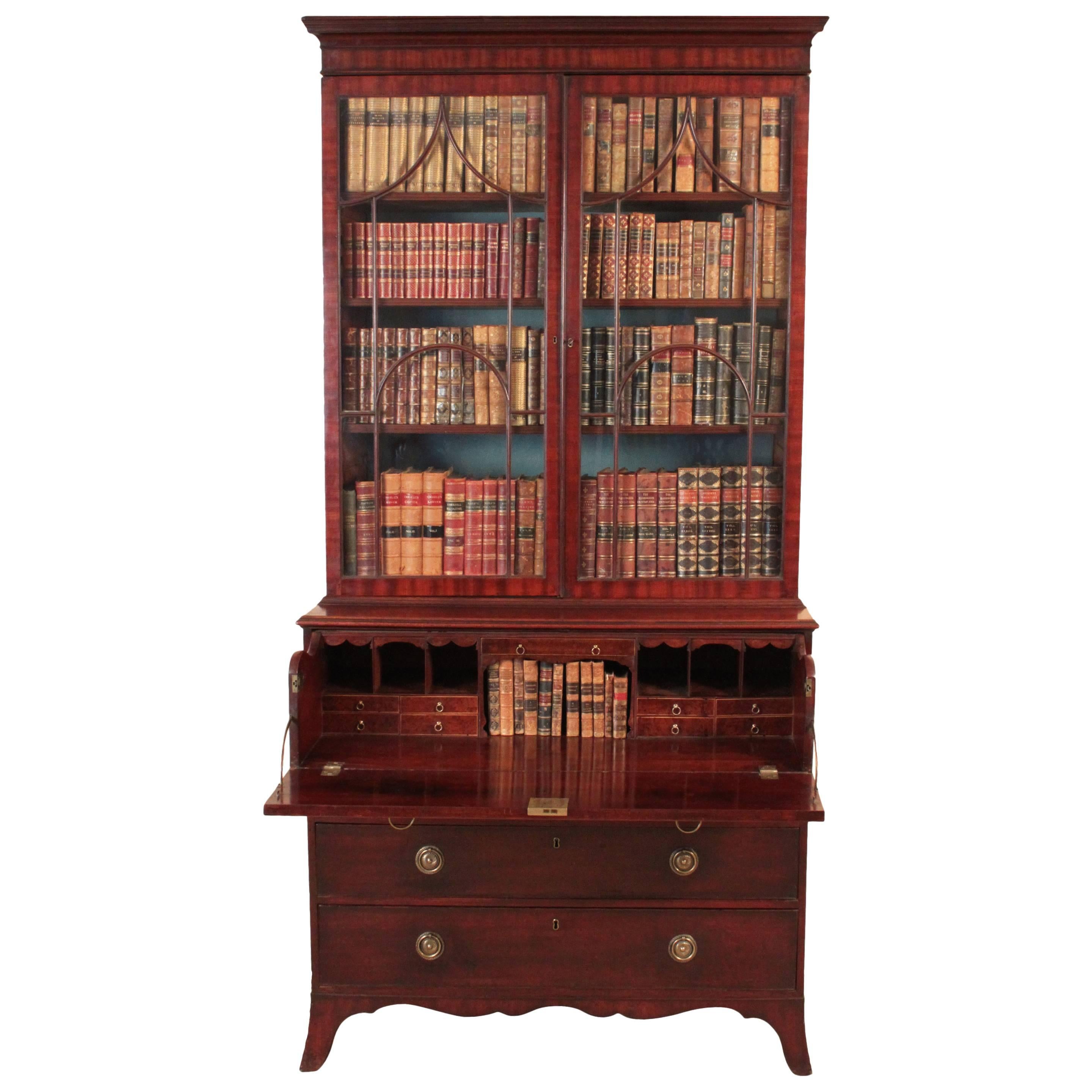 Mahogany Secretaire Bookcase, Sheraton, circa 1795 For Sale