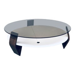 Tavolino da caffè in wengé e vetro fumé di design olandese moderno del Medioevo