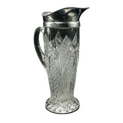 Antique Cut Glass Cordial Ewer, English, Silver Plate, Serving Jug, Edwardian