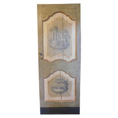 Antique Interior wooden door painted with landscapes, Italy