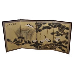 Antiker japanischer Paravent /Paravent Anfang 20. Jahrhundert Japan Crane