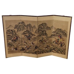 Antique Chinese Folding Chamber Screen / Paravent Early 20th century Japan Crane