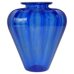 1910 "Soffiati" Zecchin MVM Cappellin Venini Liberty Blue Murano Glass Vase