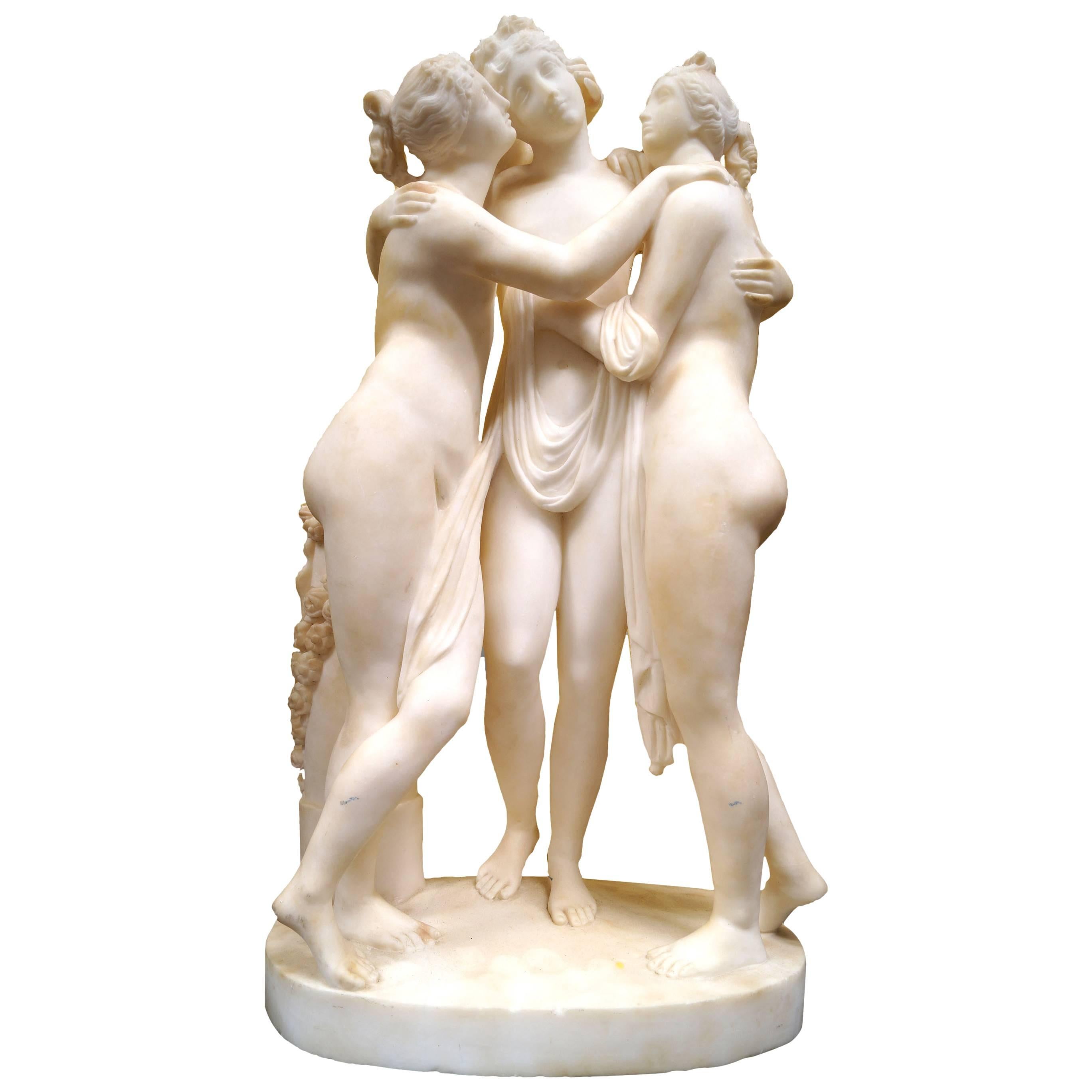 Carved Italian Alabaster Group of the Three Graces