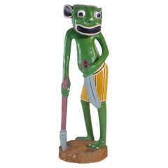 George Lilanga Arte Africano Figura Verde Escultura de Madera Esmaltada