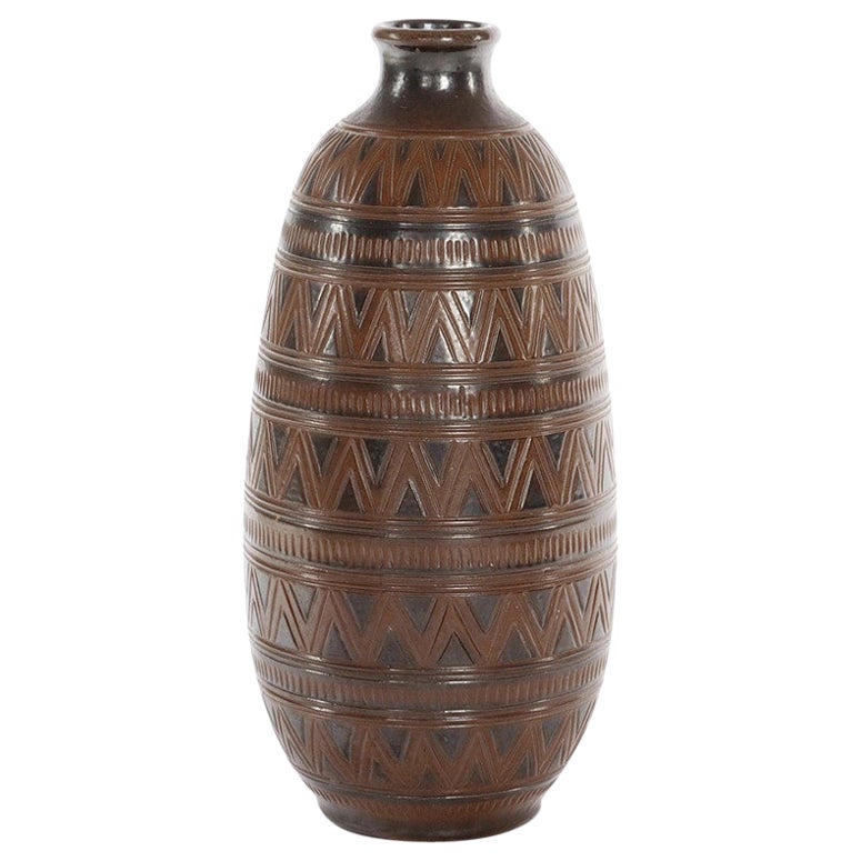 Vaso da terra in gres marrone Scandinavian Modern di Arthur Andersson, Wallåkra