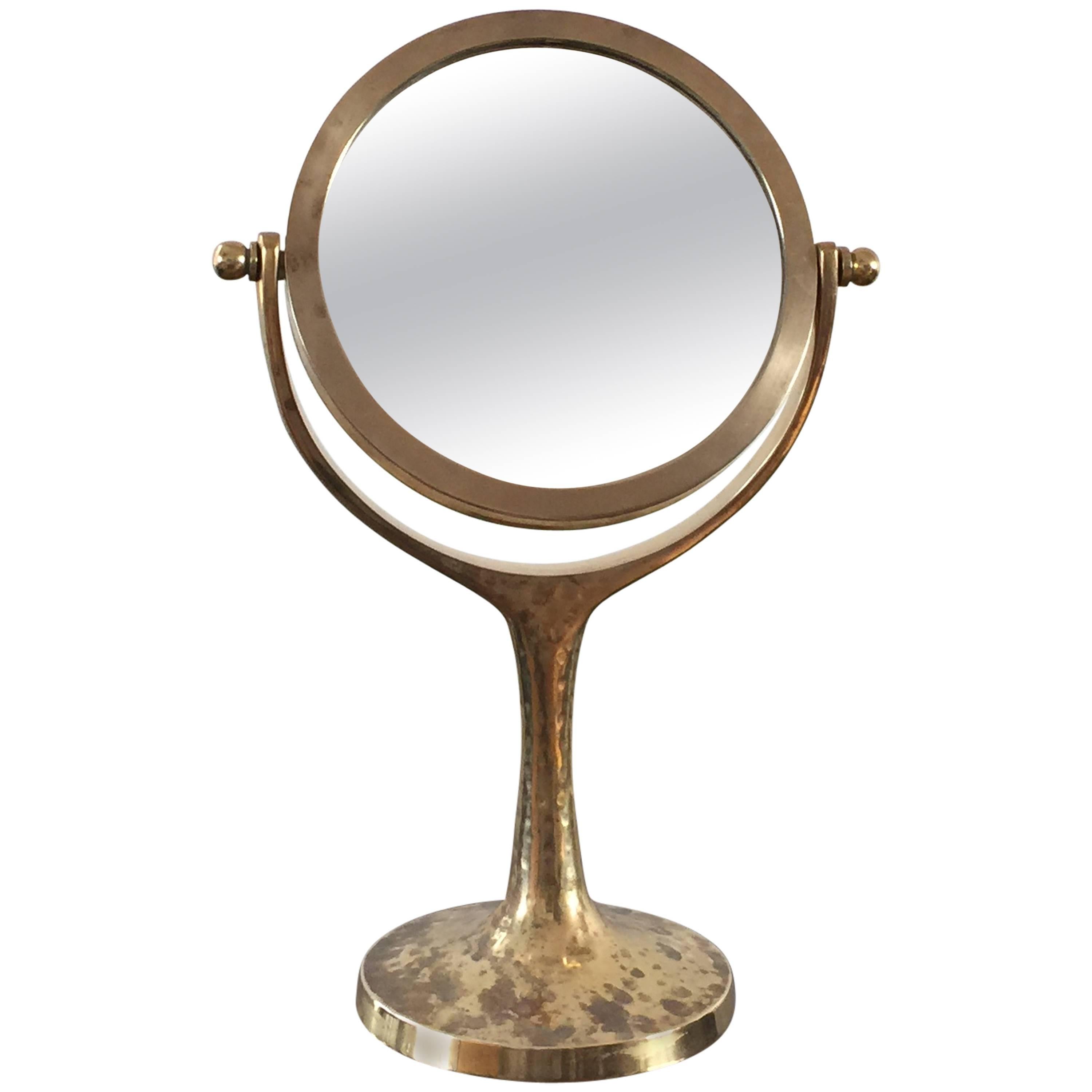 Exceptional Petite Vanity "psyché" Mirror in Brass, France, 1960s For Sale