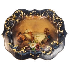 Bandeja decorativa inglesa de papel maché hacia 1840