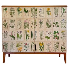 Swedish Modern 1950s Botanical Cabinet in Birch with Nordic Floral Decor