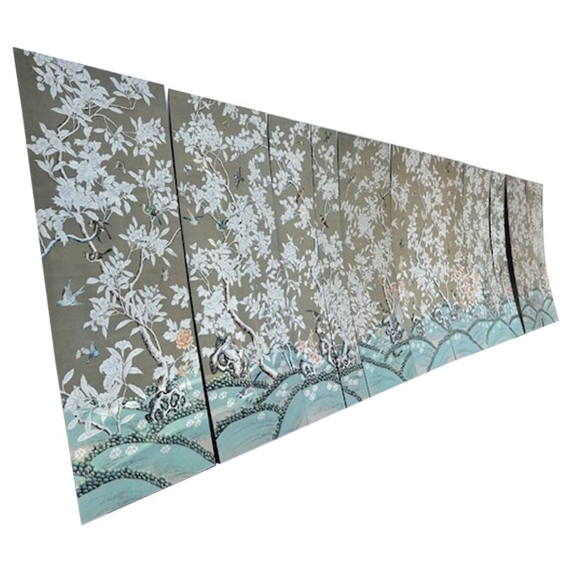 Set of Vintage Hand-Painted Chinoiserie Panels