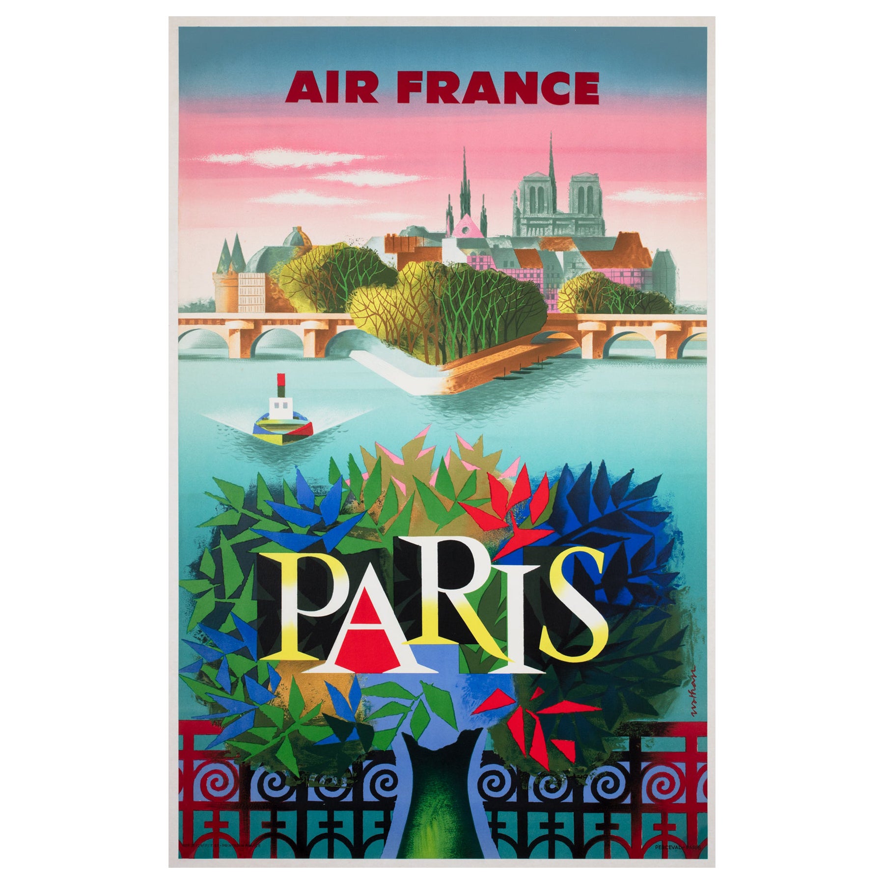 Affiche publicitaire d'Air France Paris 1957 Travel Airline, JACQUES NATHAN-GARAMOND