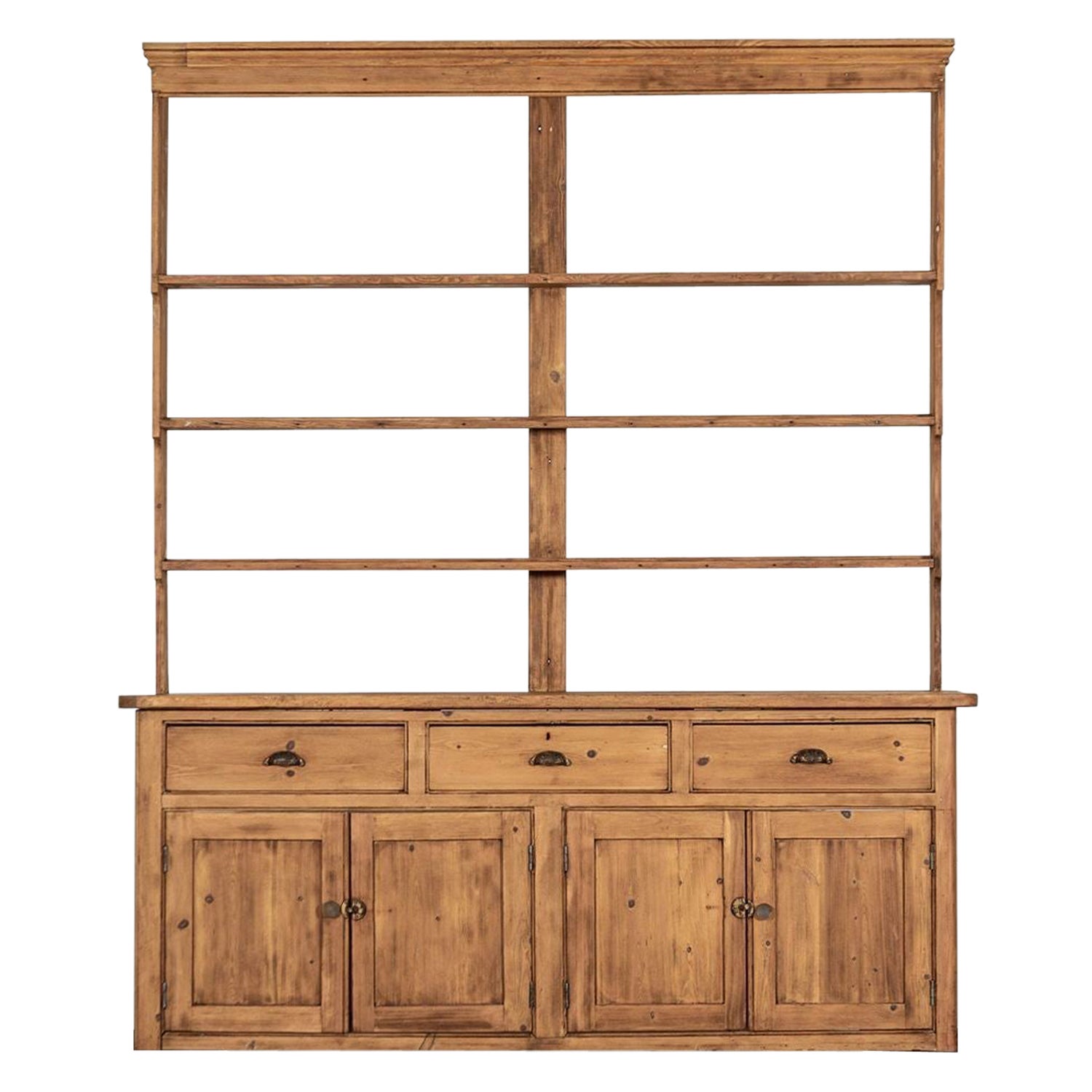 Large 19thC English Pine Waterfall Dresser