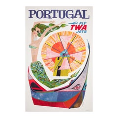 Póster original Vintage TWA Portugal 1960s Travel Airline, David Klein