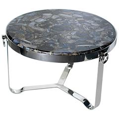 Round Chrome Coffee Table with Agate Top, in the Manner of Maison Jansen