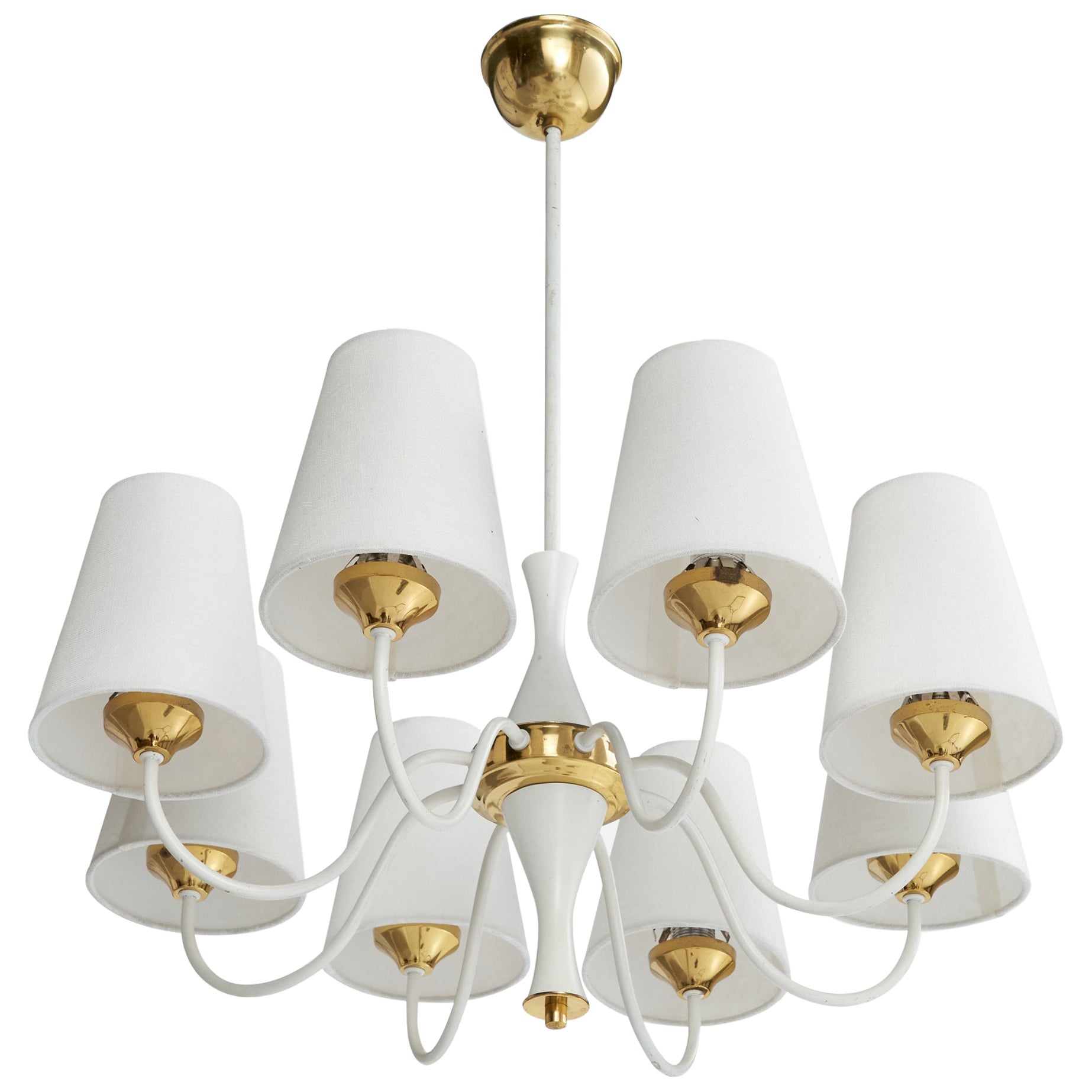 German Designer, Chandelier, Brass, Metal, Fabric, Germany, 1960s