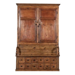 Large 19thC English Pine & Fruitwood Cupboard Back Settle