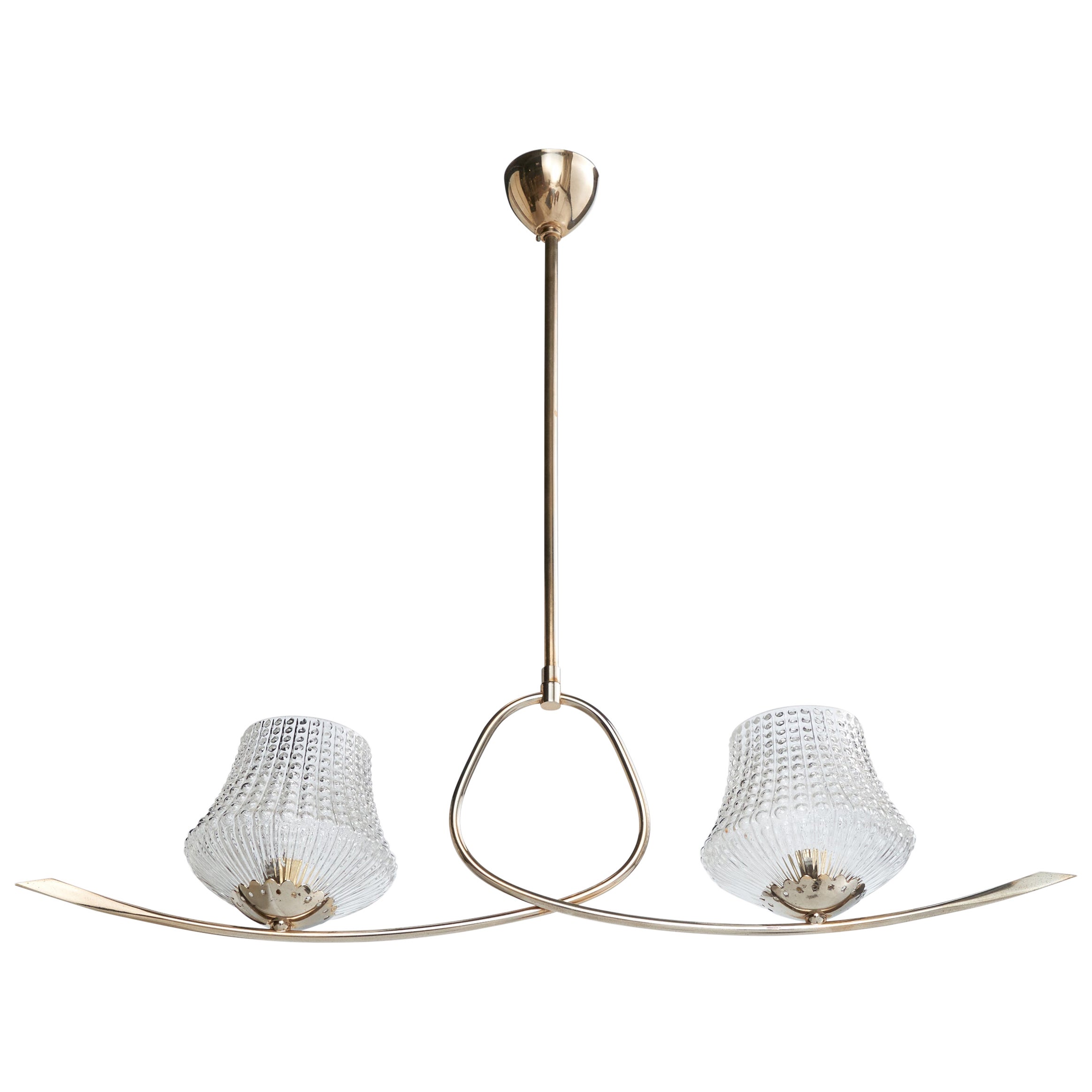 French Designer, Chandelier, Metal, Glass, France, 1960s