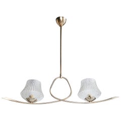 French Designer, Chandelier, Metal, Glass, France, 1960s