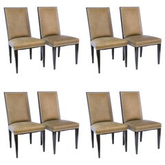 Set of Eight  Modern Taupe Green Leather Dining Chair Style of Ralph Lauren