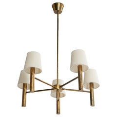 Svend Mejlstrøm, Chandelier, Brass, Fabric, Denmark, 1960s