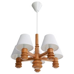 Schwedischer Designer, Kronleuchter, Kiefernholz, Stoff, Schweden, 1970er Jahre