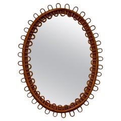 Italian Mid-Century Modern, Small Wall Mirror, Rattan, Mirror, Italy, 1960s