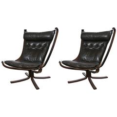 Pair of Rosewood, Canvas, Leather and Chrome "Falcon" Chair by Sigurd Ressel