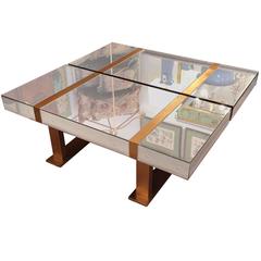 Chic Duet of Antique Mirrored and Brass Coffee Tables