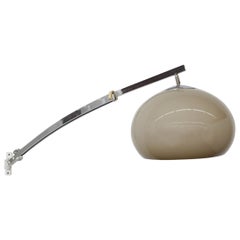 1970s Guzzini Chrome Wall Mounted Arc Lamp with Plexi Globe Shade and Dimmer