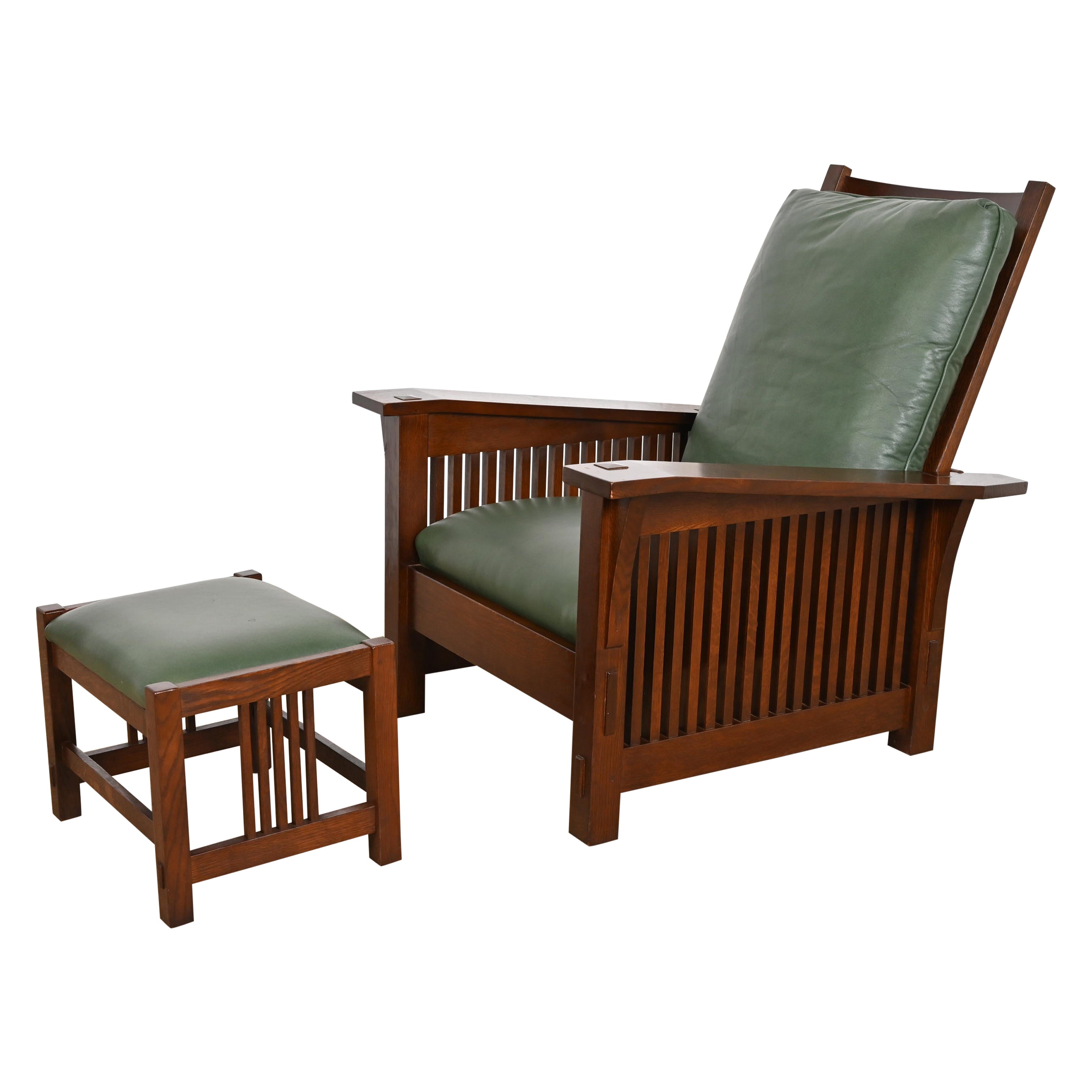 Stickley Mission Oak Arts & Crafts Poltrona reclinabile Morris con ottomano