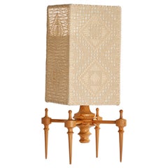 Créateur suédois, lampe de bureau, pin, tissu, Suède, années 1970