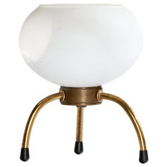 French Designer, Table Lamp, Brass, Glass, France, 1950s