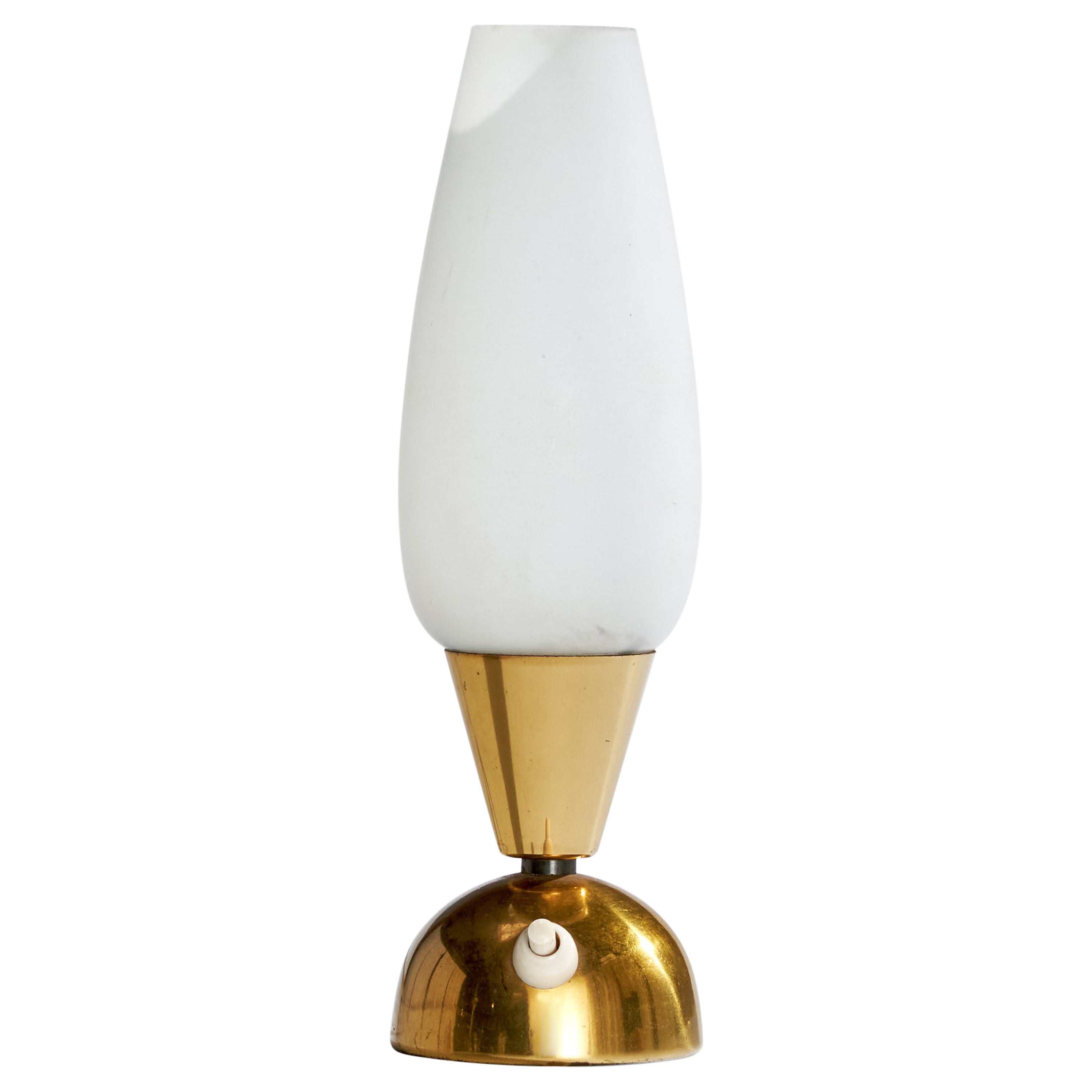 French Designer, Table Lamp, Brass, Glass, France, 1960s