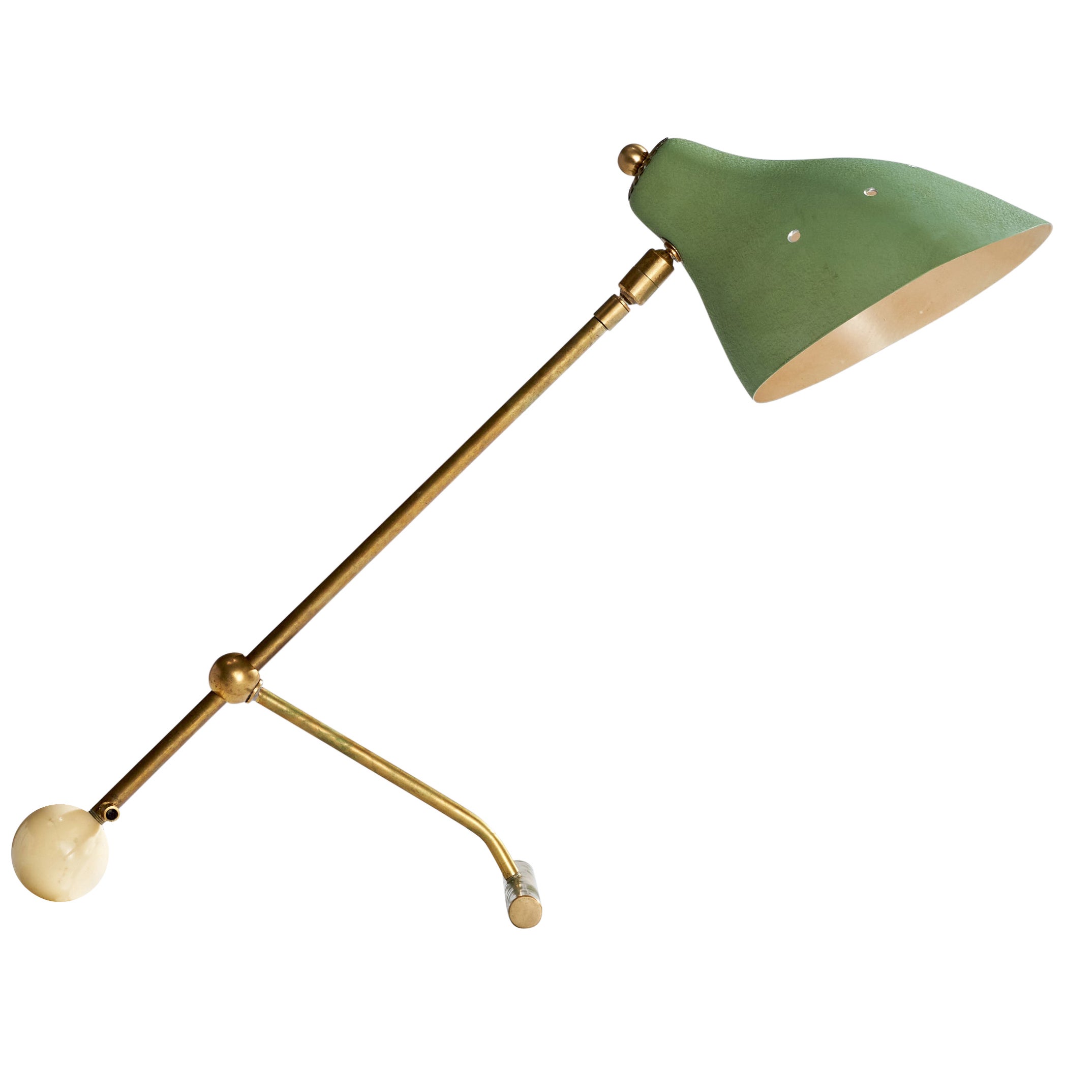 Diseñador italiano, Lámpara de mesa, Latón, Metal, Piedra, Italia, Años 50
