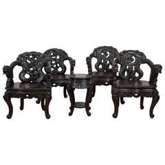 Pair of Antique Hand Carved Chinese “Dragon” Chairs