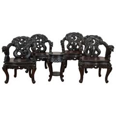 Pair of Antique Hand Carved Chinese “Dragon” Chairs 