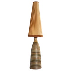 Wallåkra, Floor Lamp, Stoneware, Brass, Fabric, Sweden, 1950s