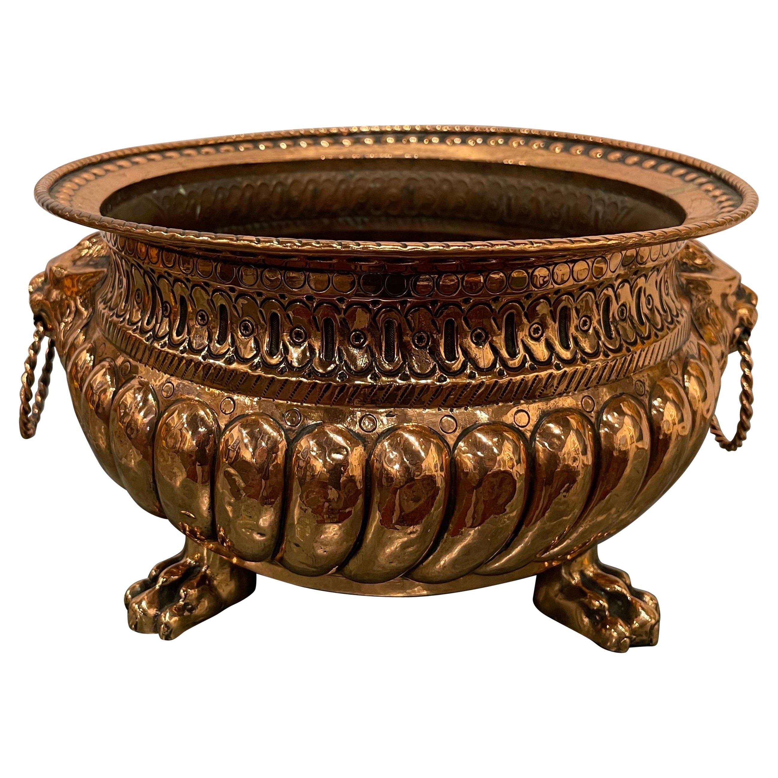 French Copper Jardiniere or Planter with Lion Handles, 19th Century For Sale