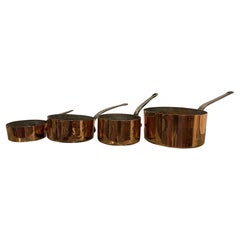 Antique Set of French Four Copper Pots in Different Sizes, 19th Century