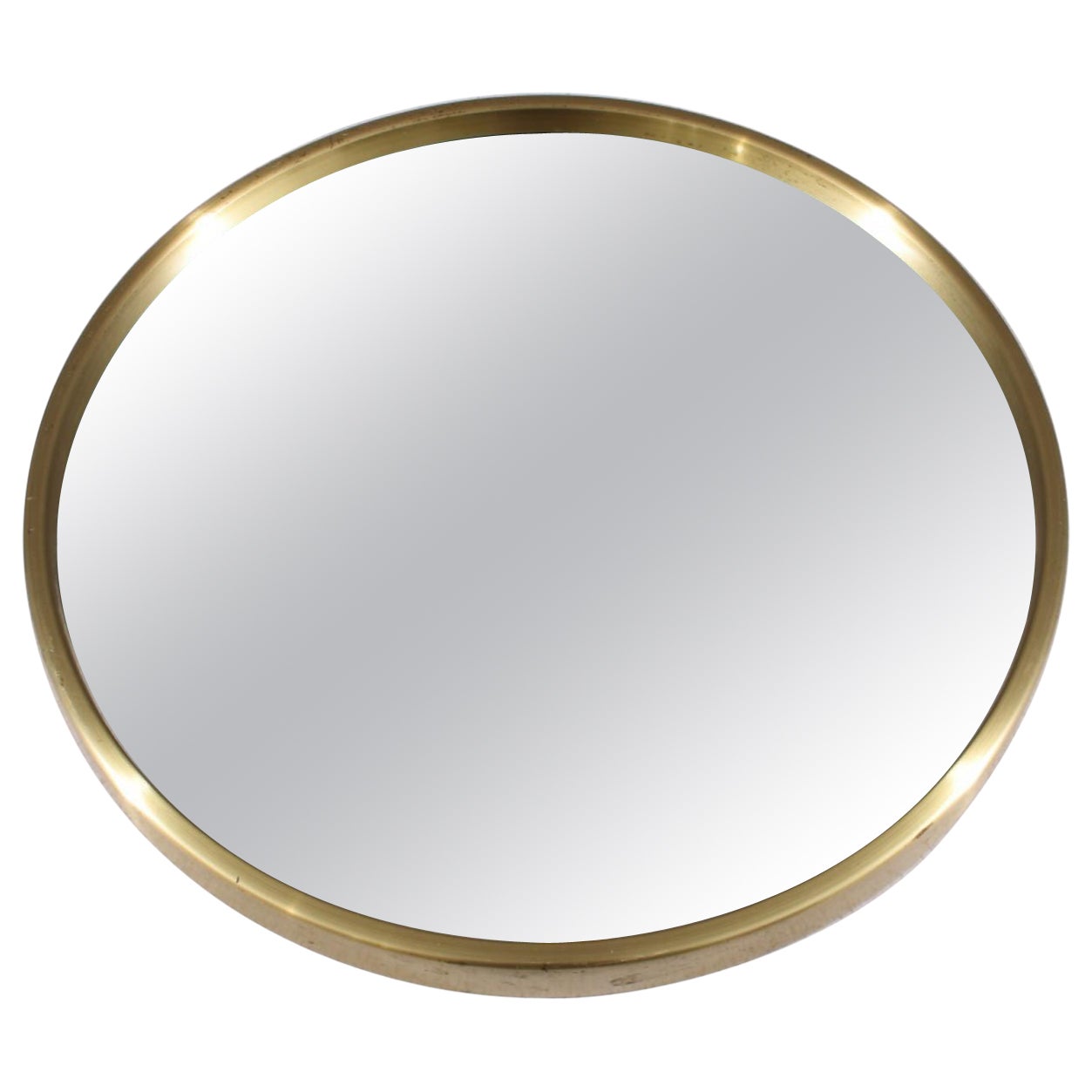 Midcentury Modern Round Brass Mirror by Glas Mäster, Markaryd, Sweden (1960s)