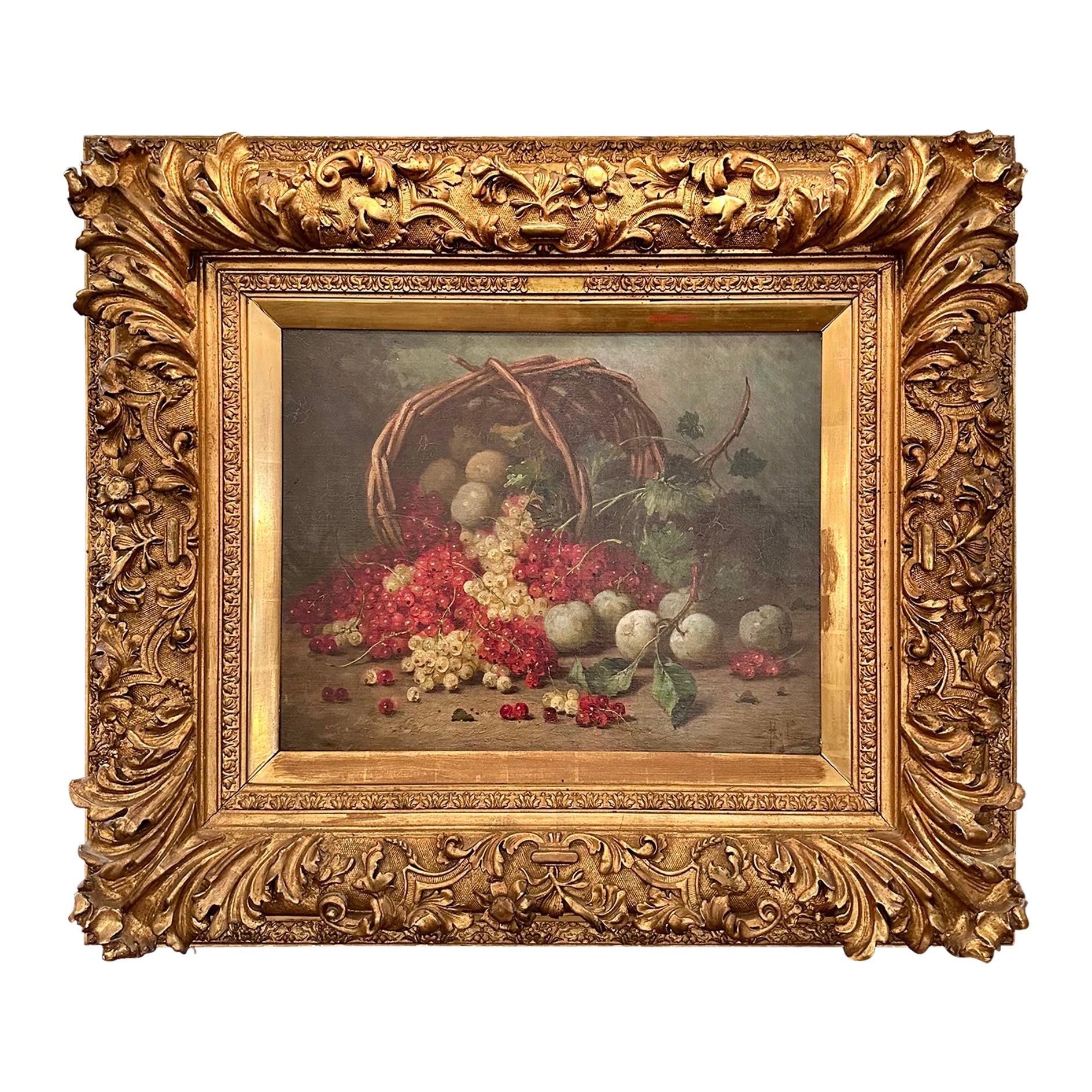 Antique French Framed Oil on Canvas Still Life Painting, Circa 1880-1890.