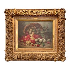 Antiguo cuadro francés al óleo sobre lienzo Bodegón, circa 1880-1890.