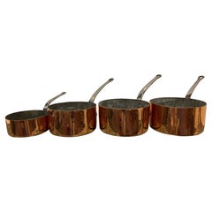 Antique Set of French Four Copper Pots in Different Sizes, 19th Century