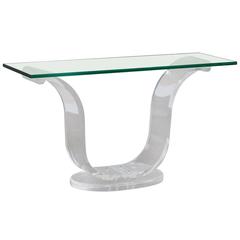 Vintage Lucite and Glass French Console Table, circa 1970