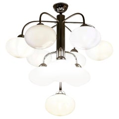Lampadario Sputnik in vetro opalino vintage a 10 luci, anni '60