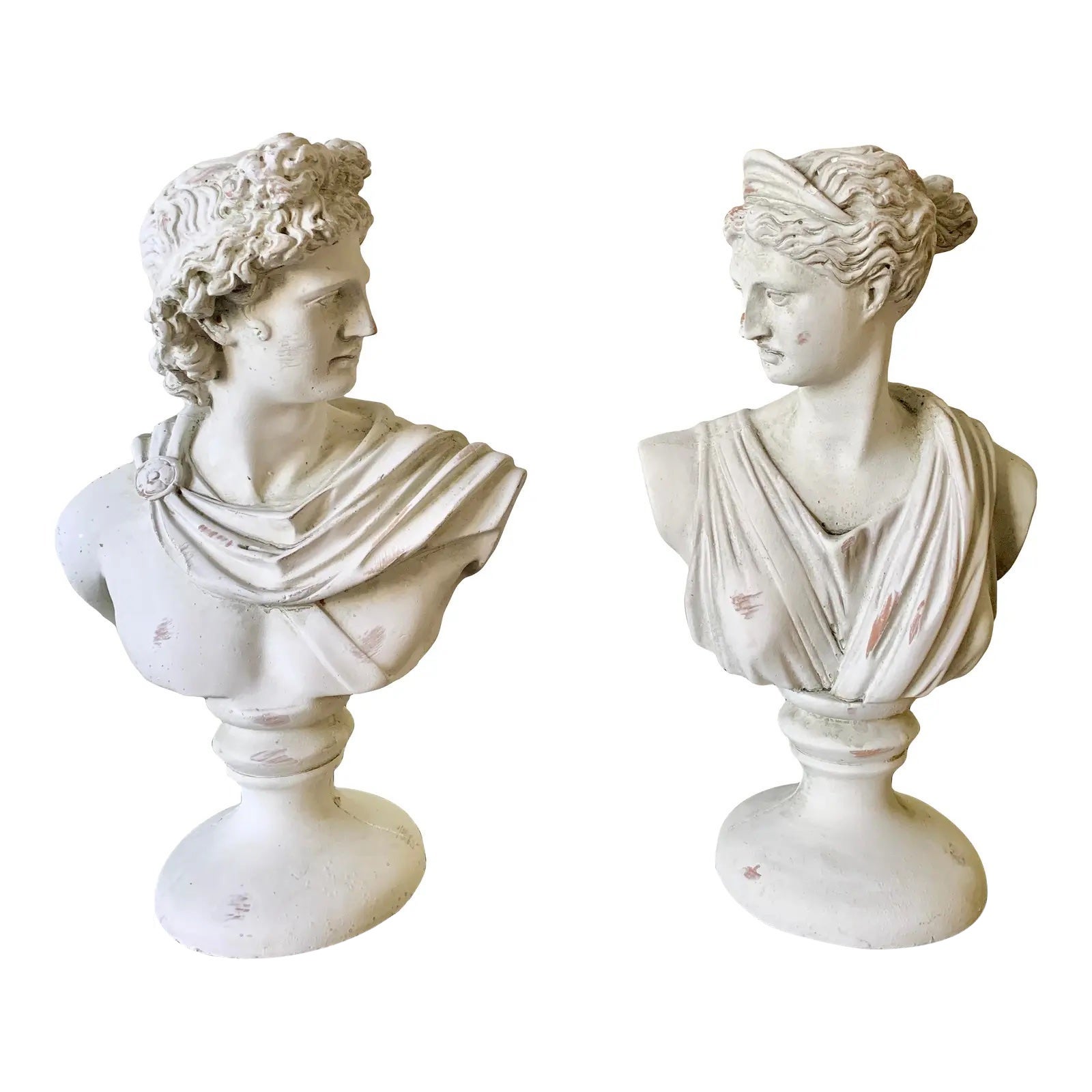 Bustes en plâtre néoclassiques de Diane et d'Apollon Sculptures du Belvedere, paire en vente