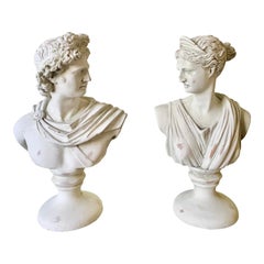 Neoclassical Plaster Busts of Diana and Apollo Belvedere Sculptures, Pair