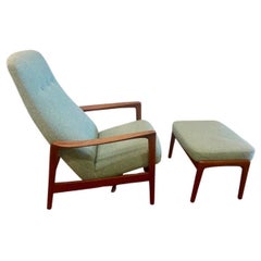 Danish Modern Teak Frame Dux Recliner & Ottoman by Folke Ohlsson